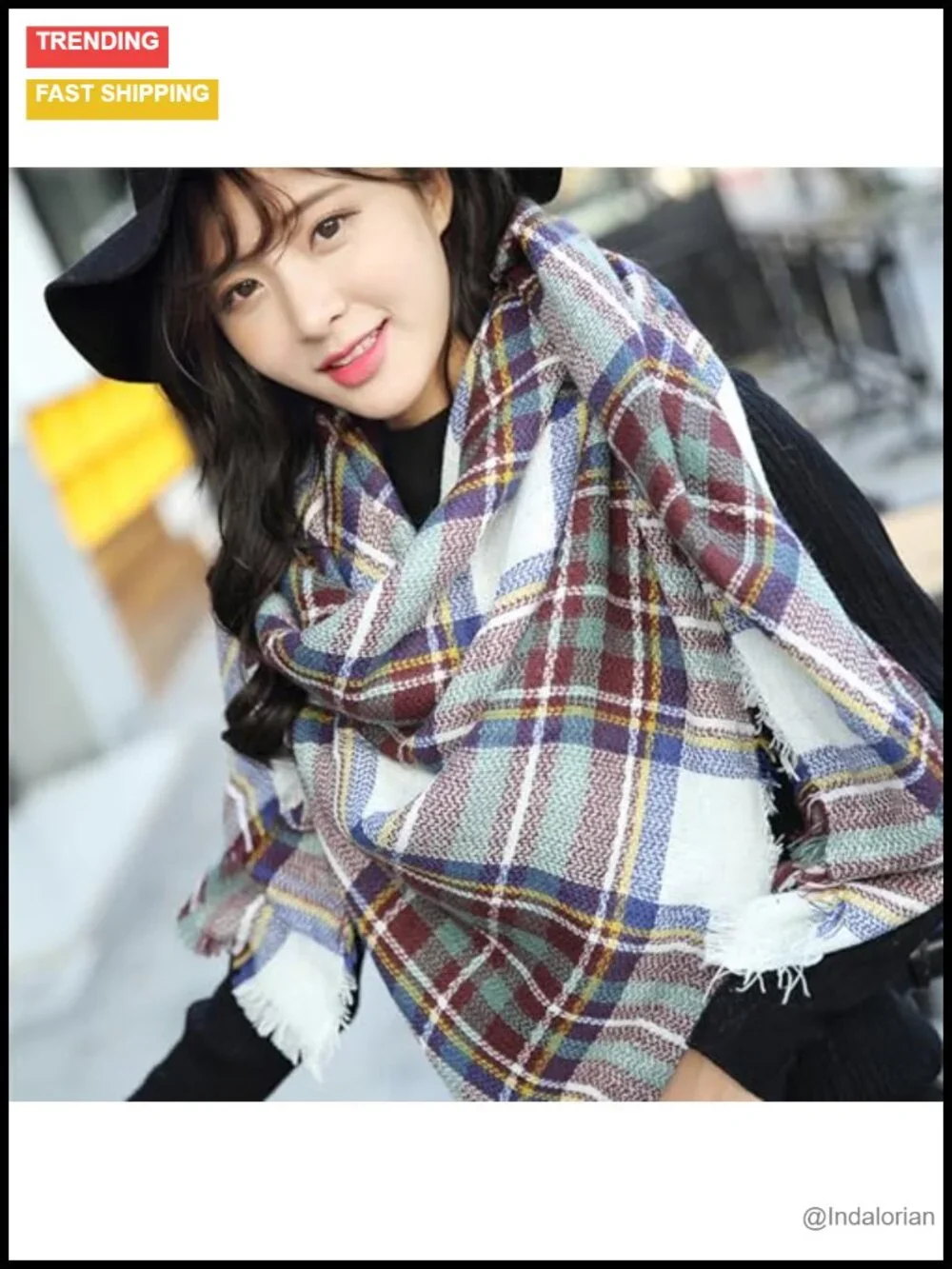 Oversized Plaid Blanket Scarf Shawl Wrap Winter Warm Acrylic